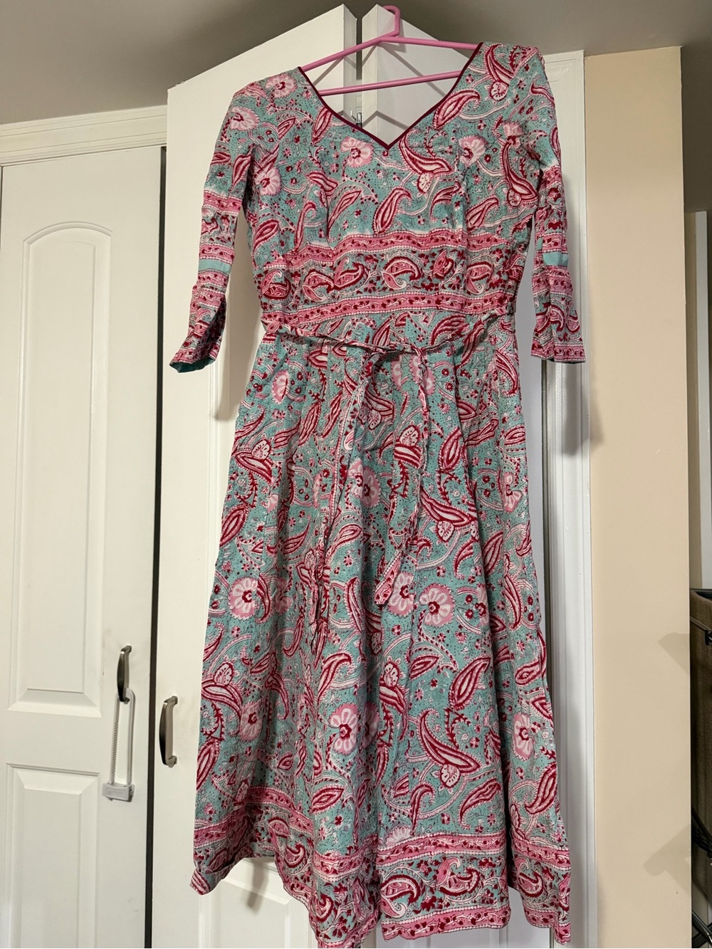 Ethnic Indian Wear Mint and Red Paisley Midi Dress
